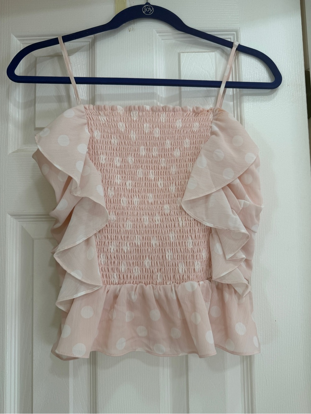 Gianni Bini Blush Polka Dot Smocked Ruffle Cami Top